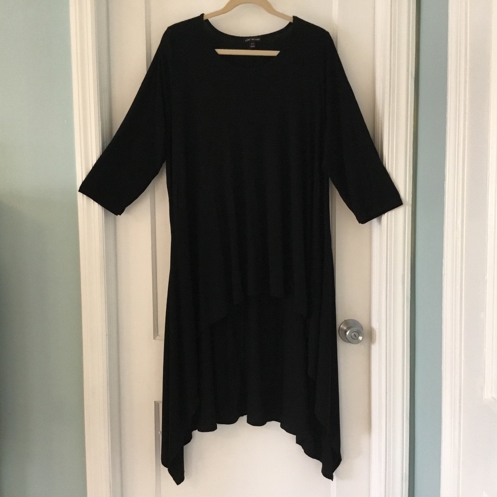 Lane Bryant scoop neck tunic dress, high low 3/4 sleeves, black, size 18/20